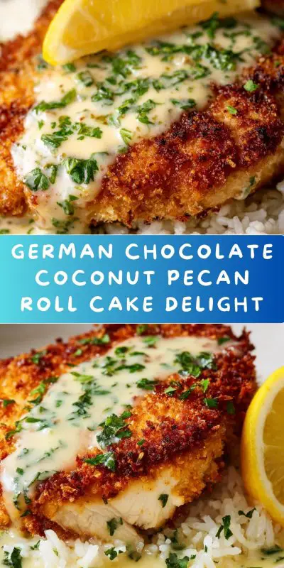 German Chocolate Coconut Pecan Roll Cake Recipe - Recipe Image