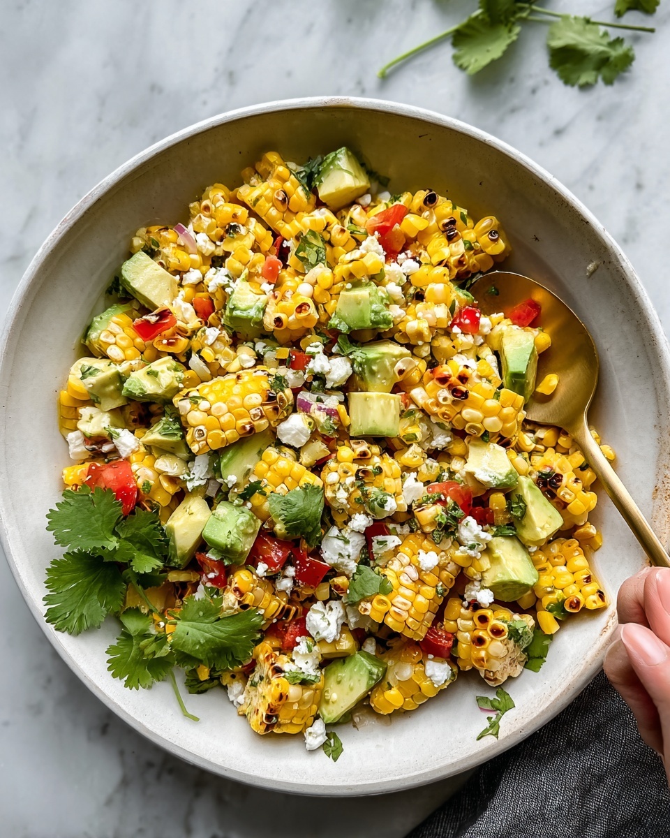 Grilled Corn Salad with Avocado, Goat Cheese & Hot Honey Vinaigrette Recipe - Recipe Image