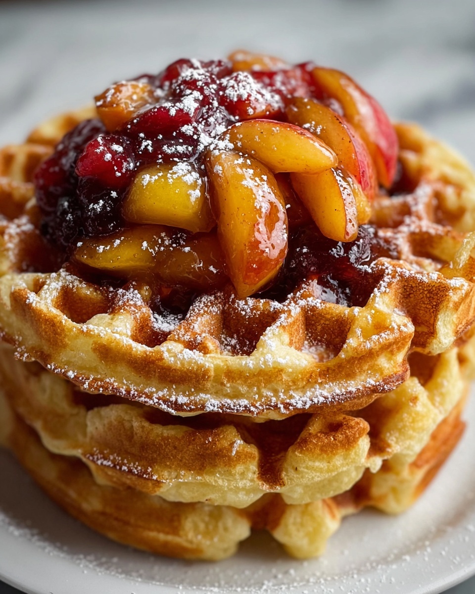 French Toast Waffles with Peach Sauce Recipe - Recipe Image
