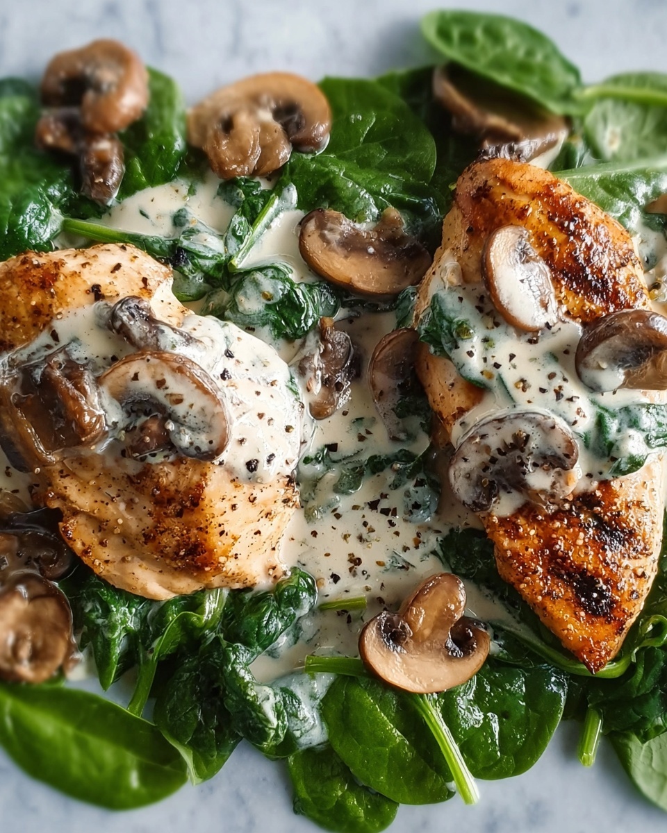 Chicken with Spinach and Mushrooms in Creamy Parmesan Sauce Recipe - Recipe Image