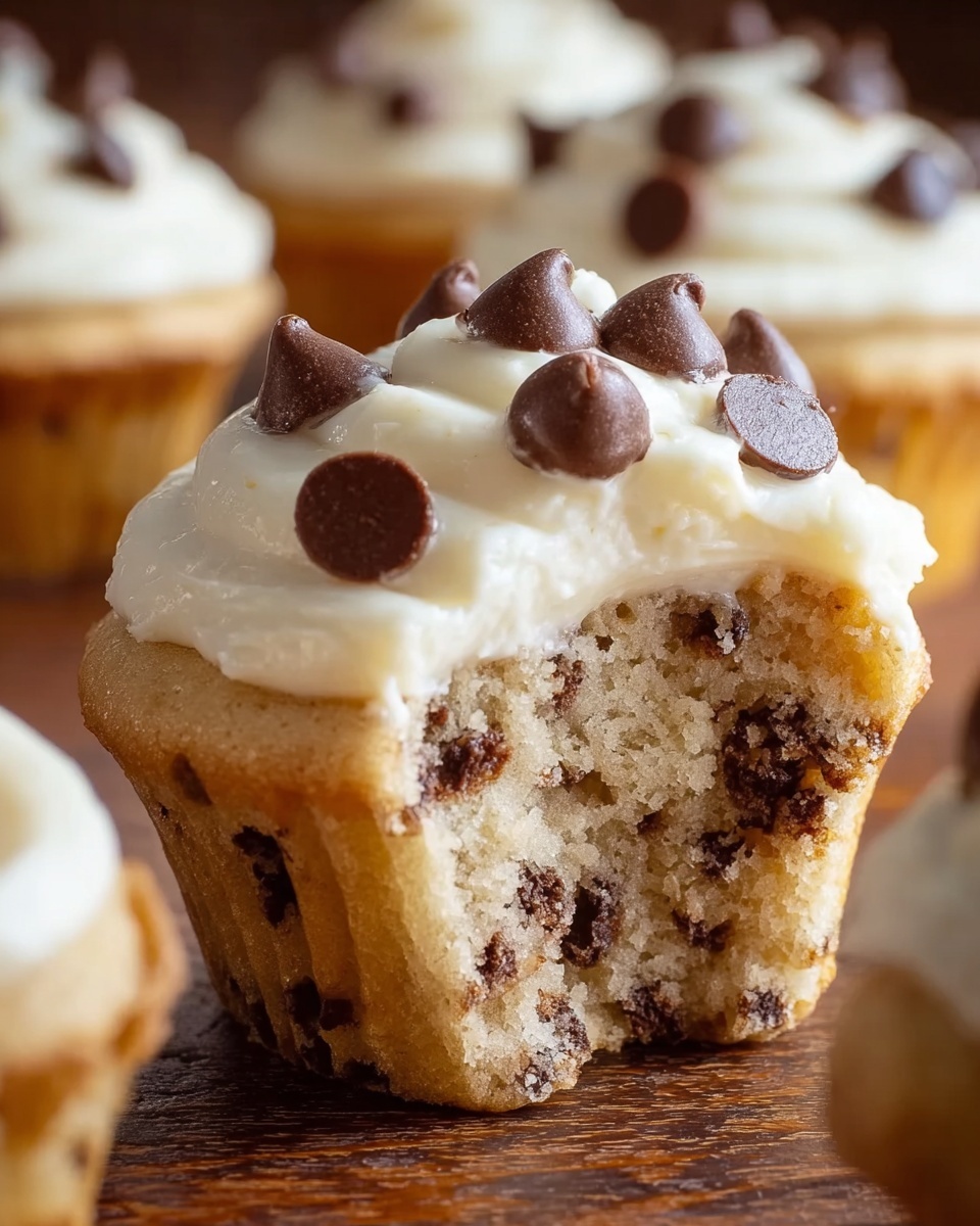 Cookie Dough Cupcakes with Cream Cheese Frosting and Chocolate Chips Recipe - Recipe Image