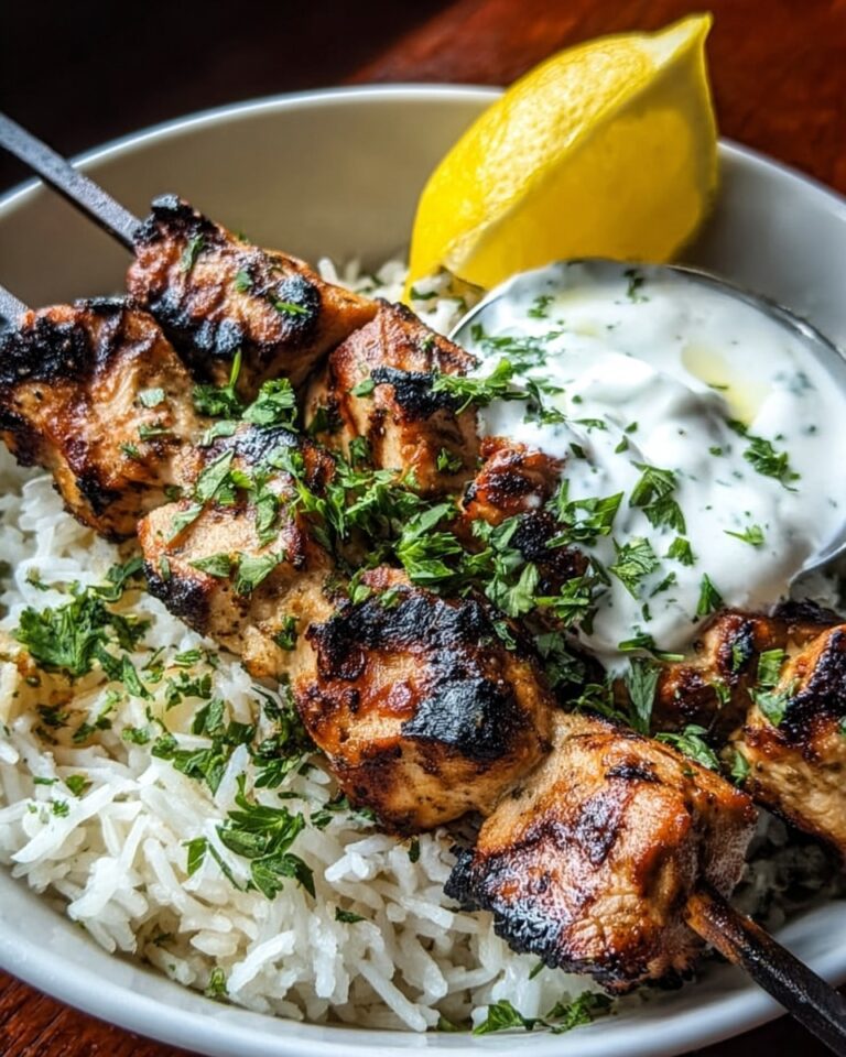 Greek Chicken Skewers with Lemon Rice Recipe