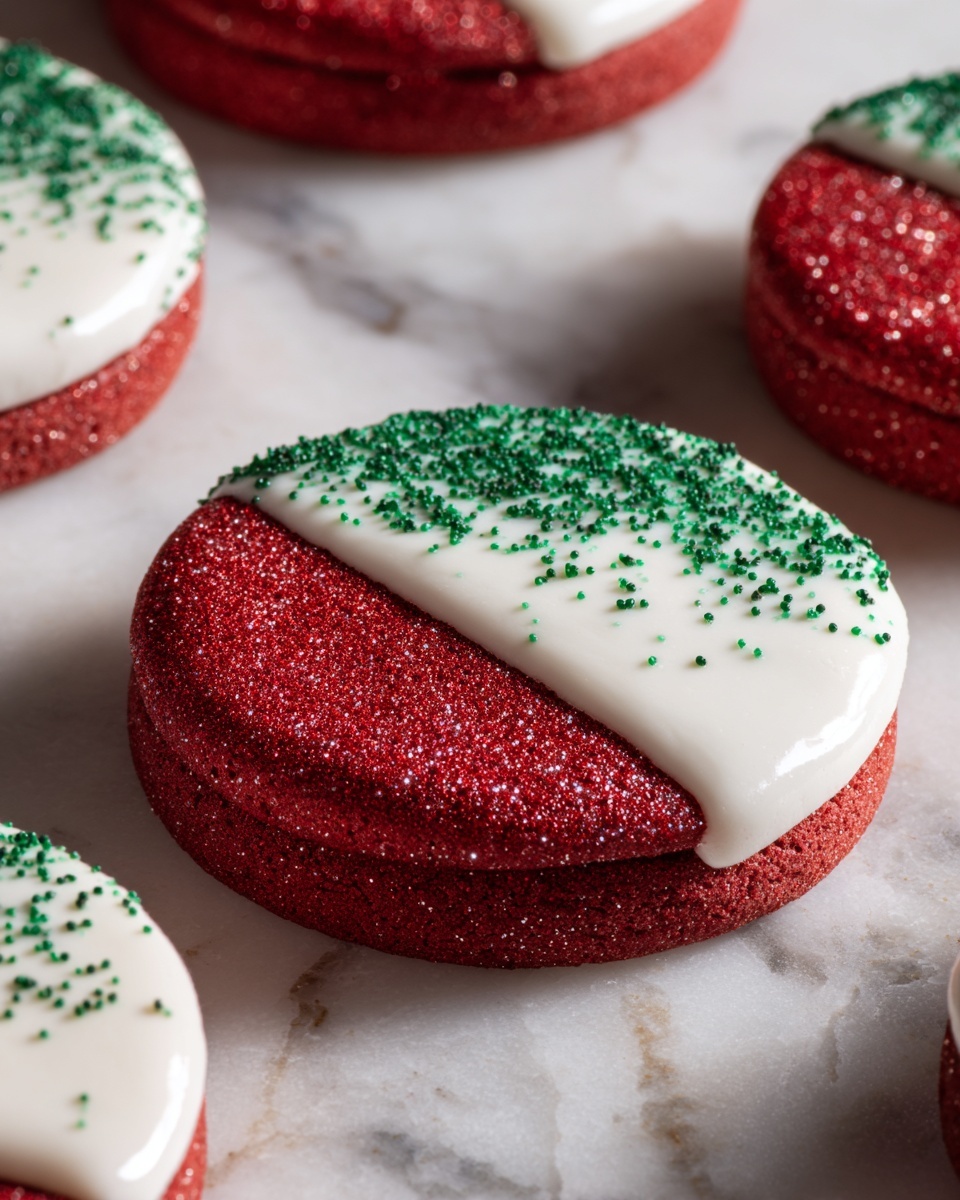 Red Velvet Shortbread Cookies Dipped in White Chocolate Recipe - Recipe Image