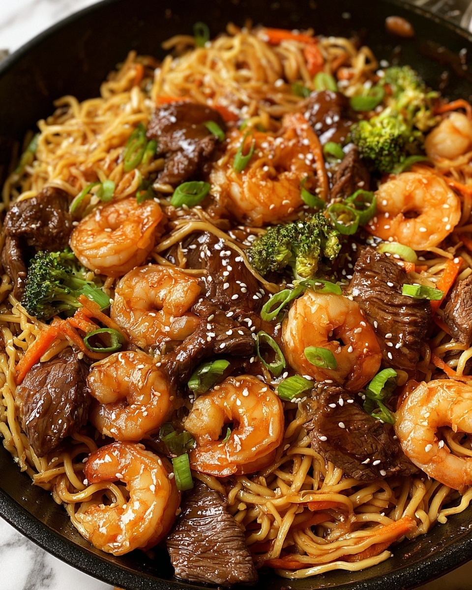 Shrimp Teriyaki Steak Noodles Recipe - Recipe Image