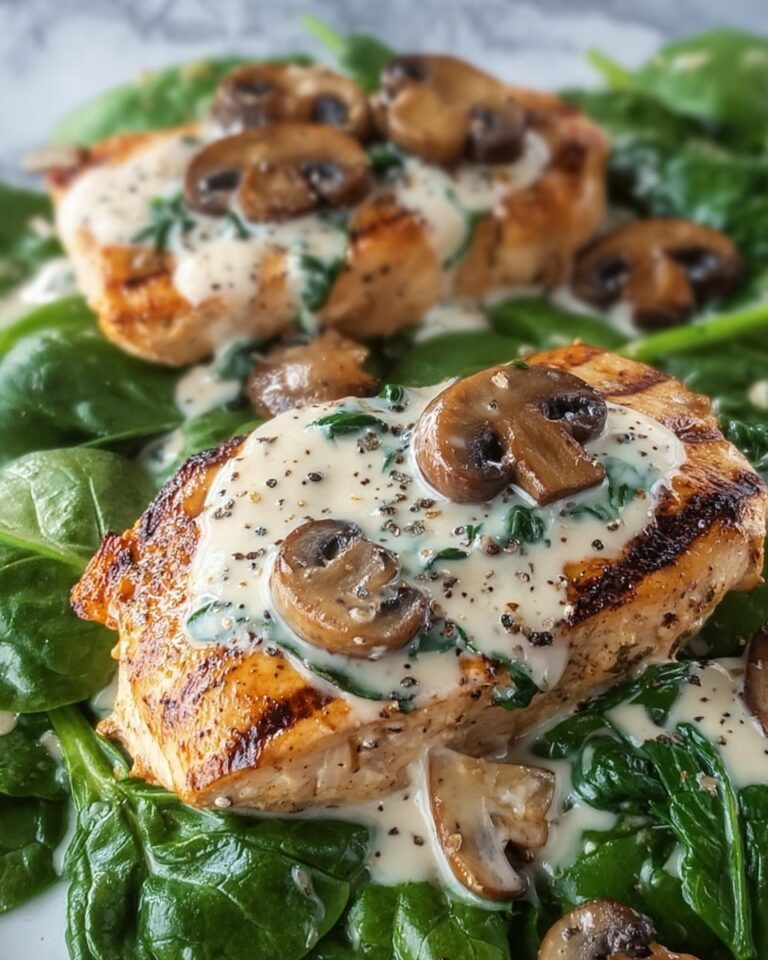 Chicken with Spinach and Mushrooms in Creamy Parmesan Sauce Recipe