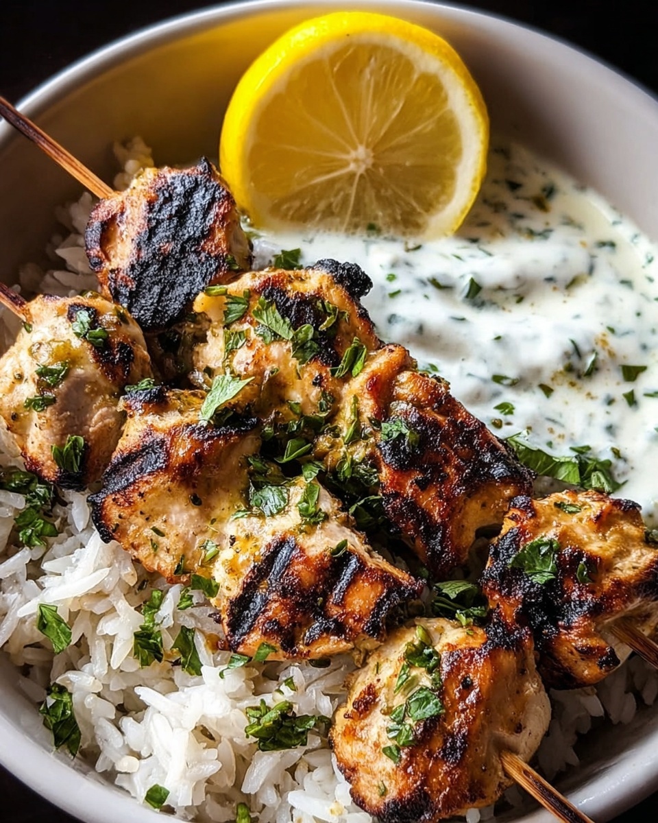 Greek Chicken Skewers with Lemon Rice Recipe - Recipe Image