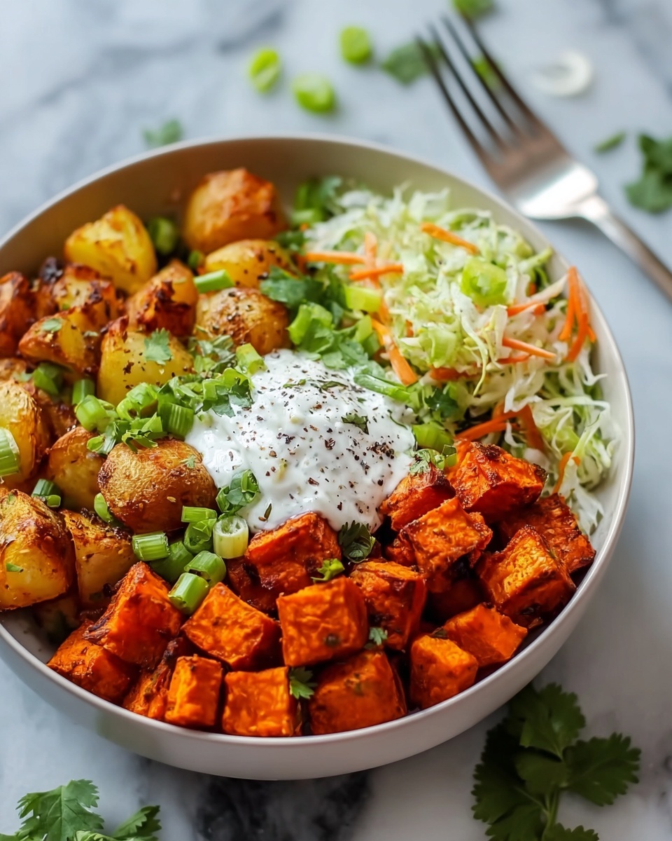 Buffalo Chicken Bowl with Crispy Potatoes and Shaved Brussels Sprouts Recipe - Recipe Image