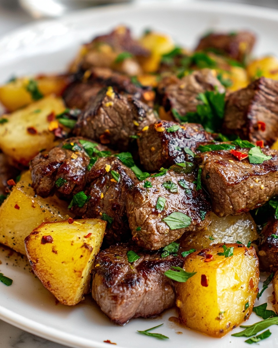 Air Fryer Garlic Steak Bites and Potatoes Recipe - Recipe Image