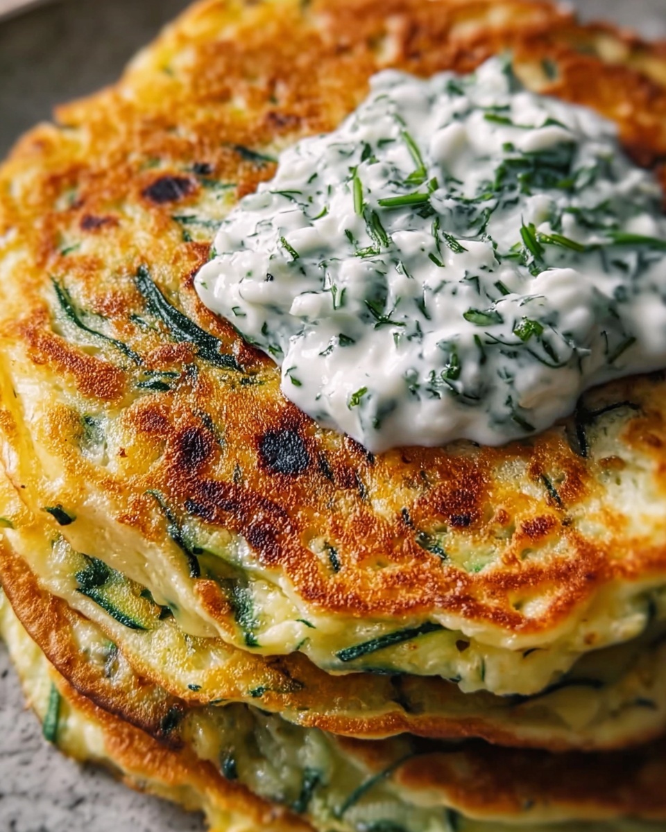 Zucchini, Feta, and Spinach Fritters with Garlic Tzatziki Recipe - Recipe Image