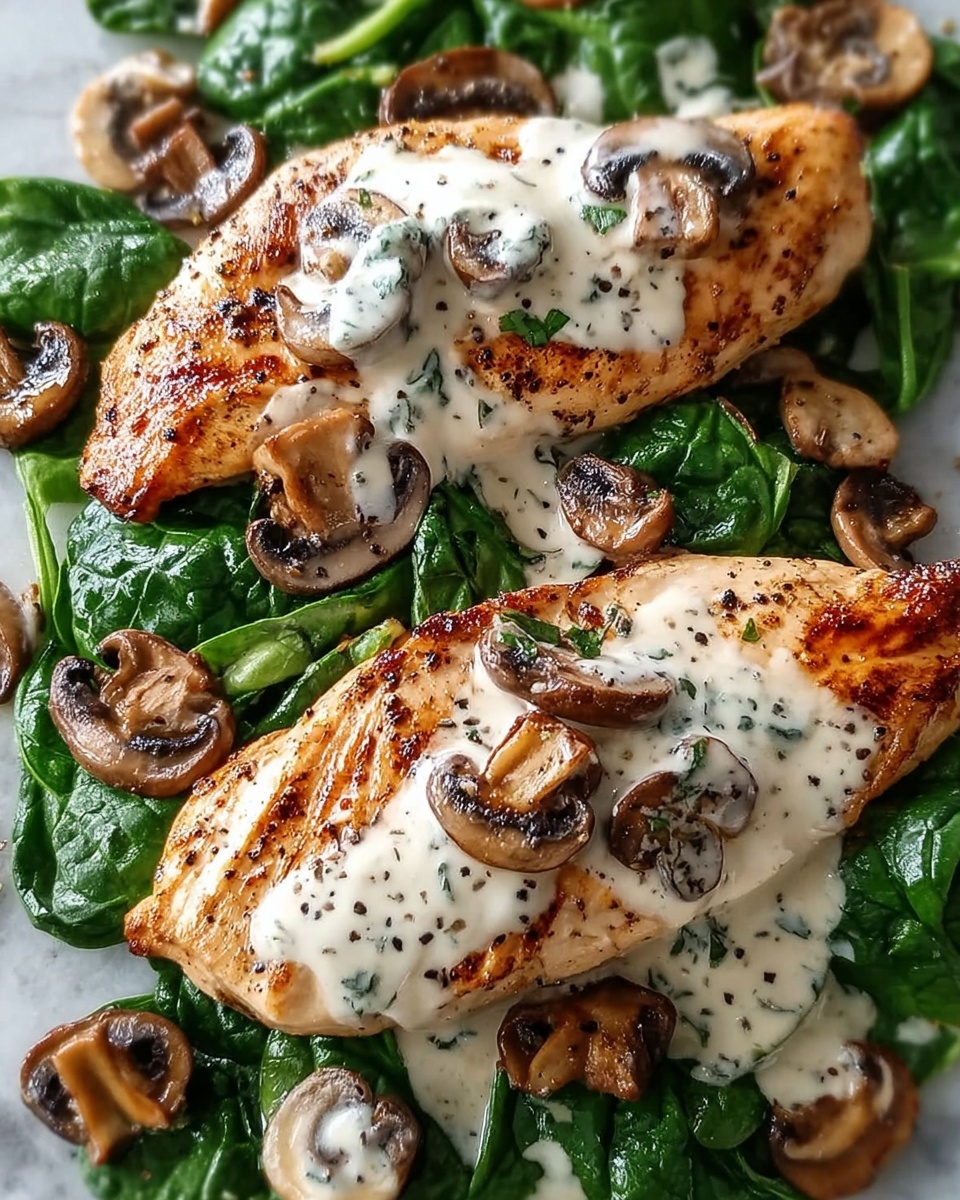 Chicken with Spinach and Mushrooms in Creamy Parmesan Sauce Recipe - Recipe Image