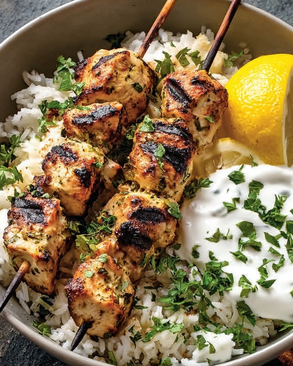 Greek Chicken Skewers with Lemon Rice Recipe - Recipe Image