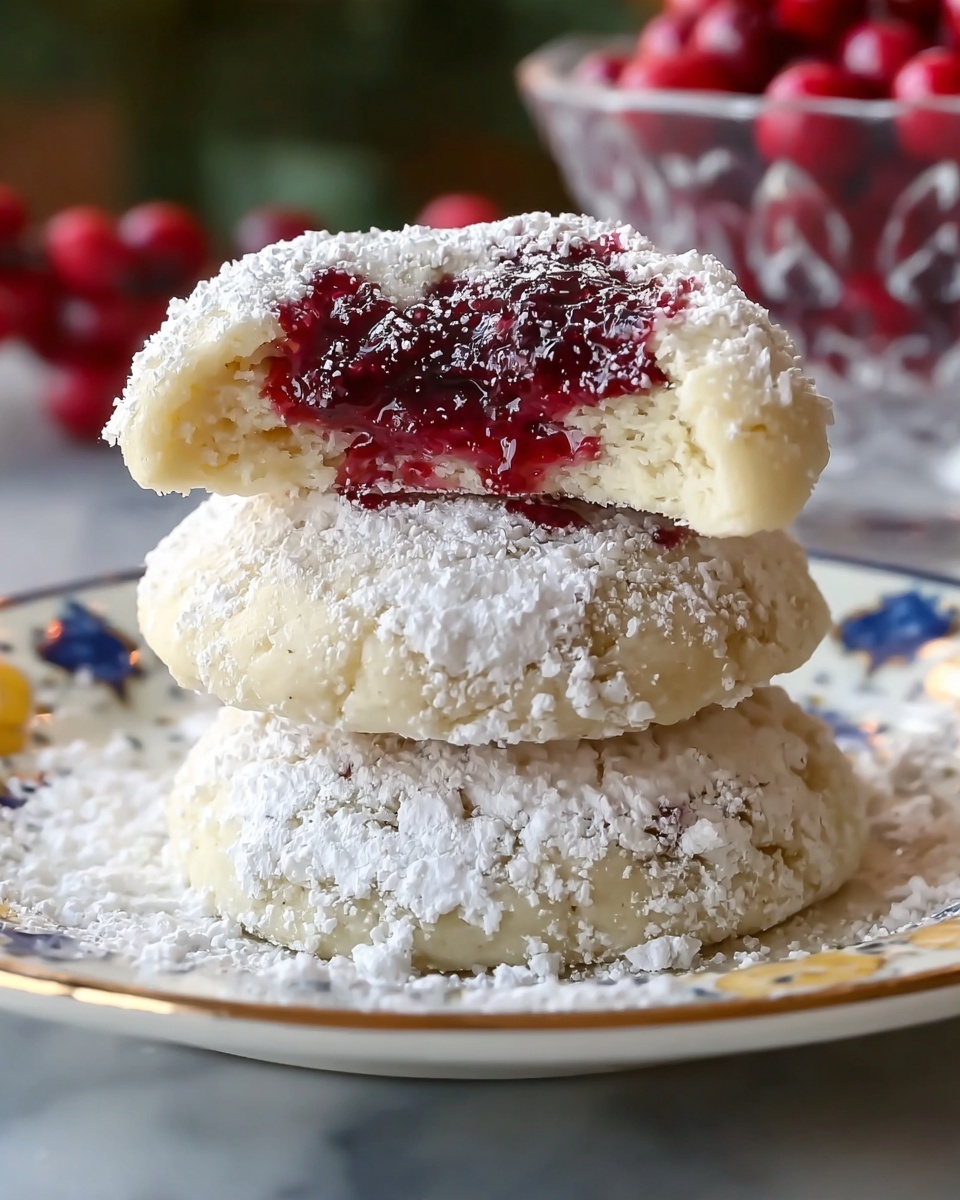 Raspberry-Filled Almond Snow Cookies Recipe - Recipe Image