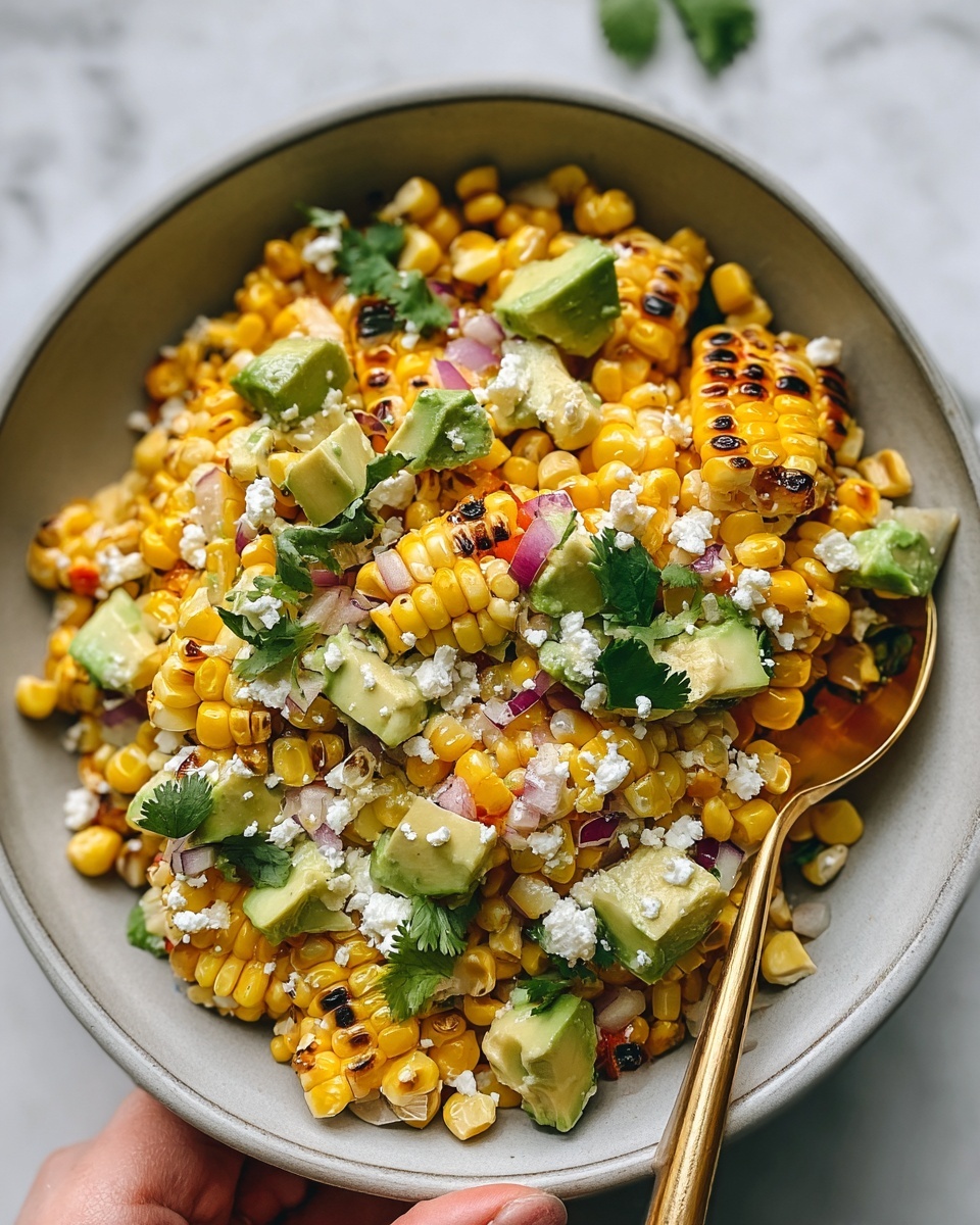 Grilled Corn Salad with Avocado, Goat Cheese & Hot Honey Vinaigrette Recipe - Recipe Image