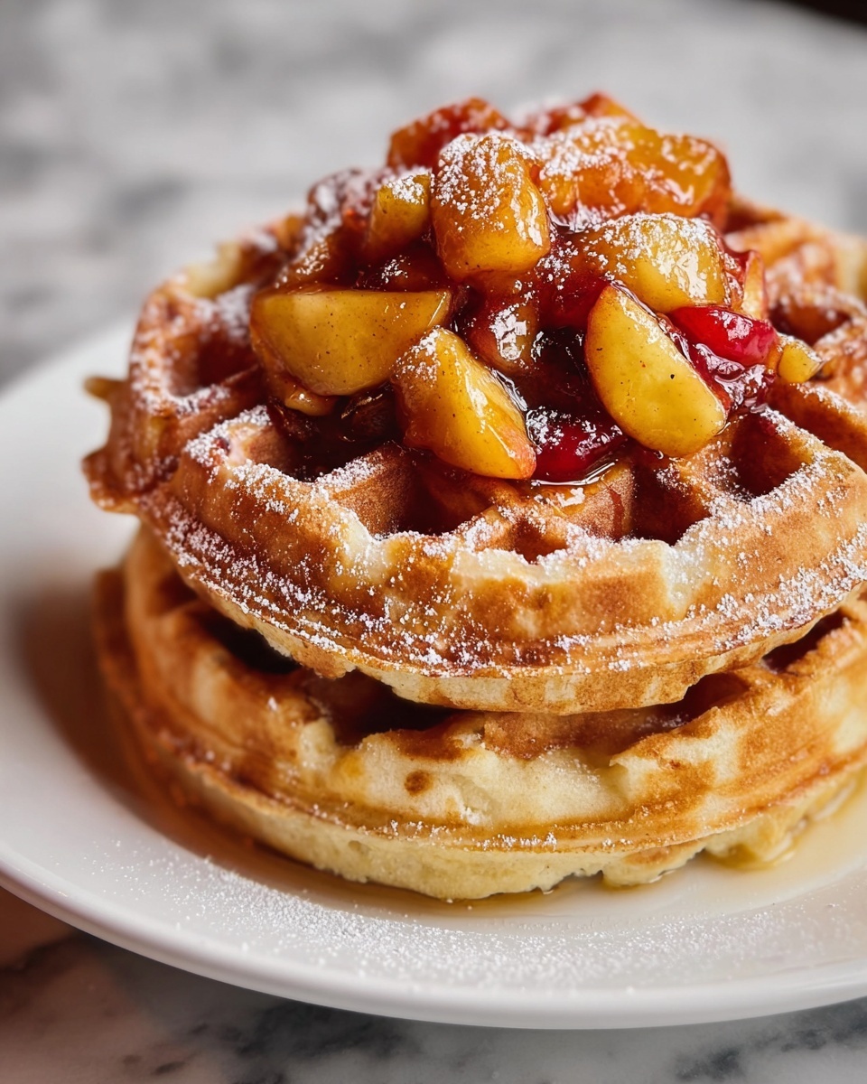 French Toast Waffles with Peach Sauce Recipe - Recipe Image