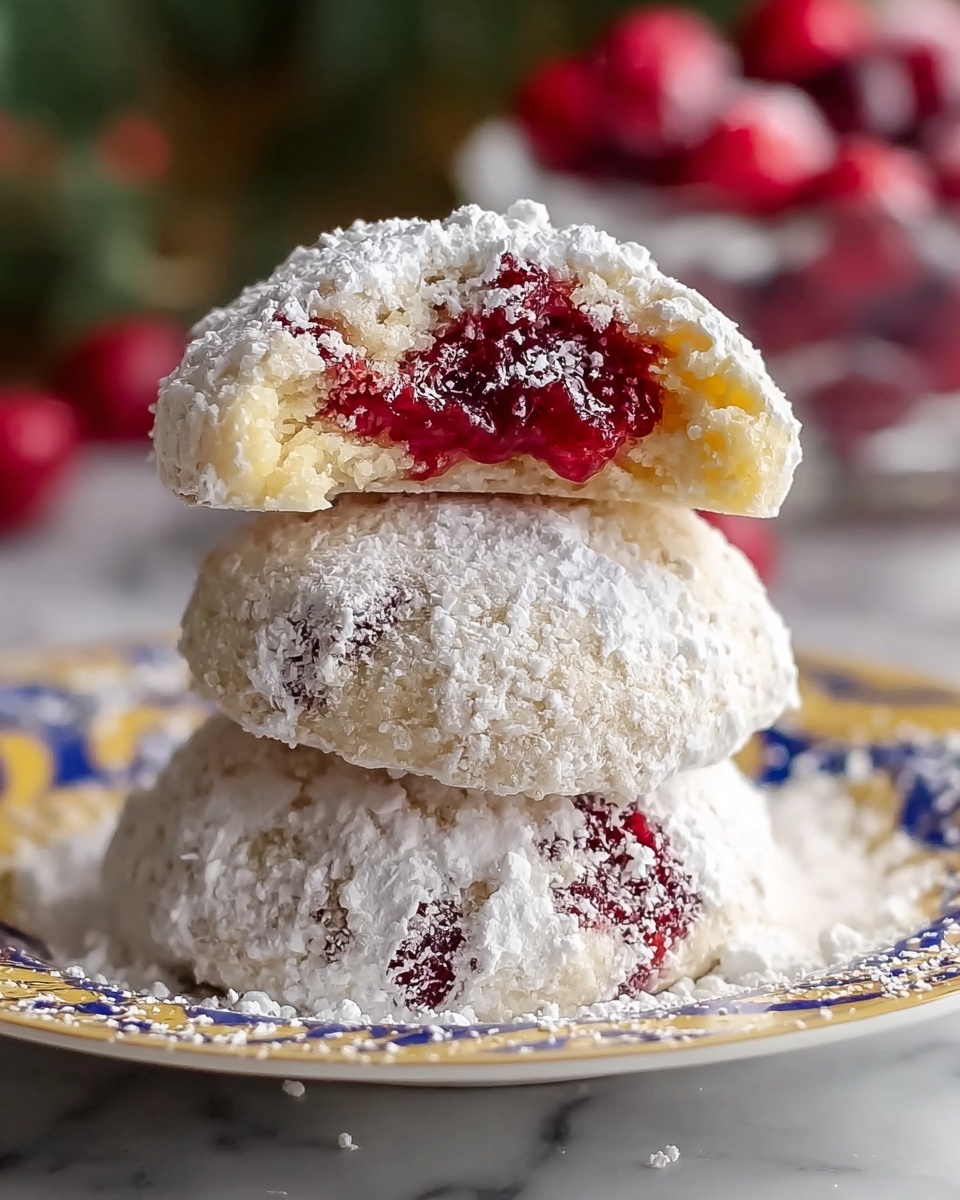 Raspberry-Filled Almond Snow Cookies Recipe - Recipe Image