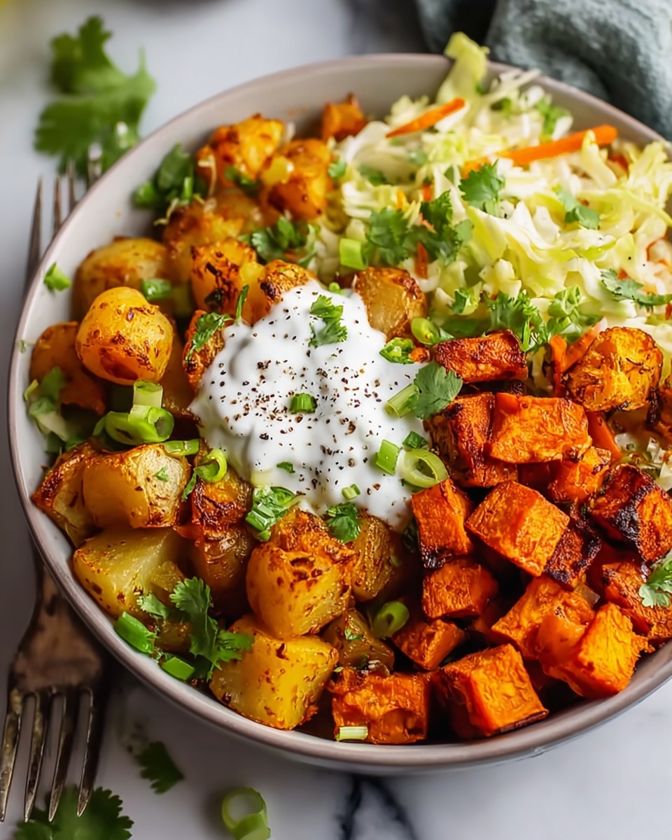 Buffalo Chicken Bowl with Crispy Potatoes and Shaved Brussels Sprouts Recipe - Recipe Image