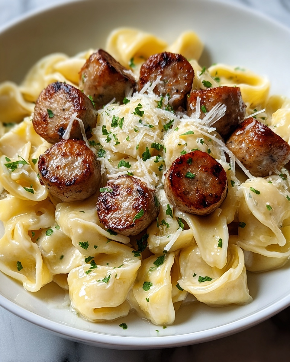 Garlic Butter Sausage with Creamy Parmesan Pasta Recipe - Recipe Image