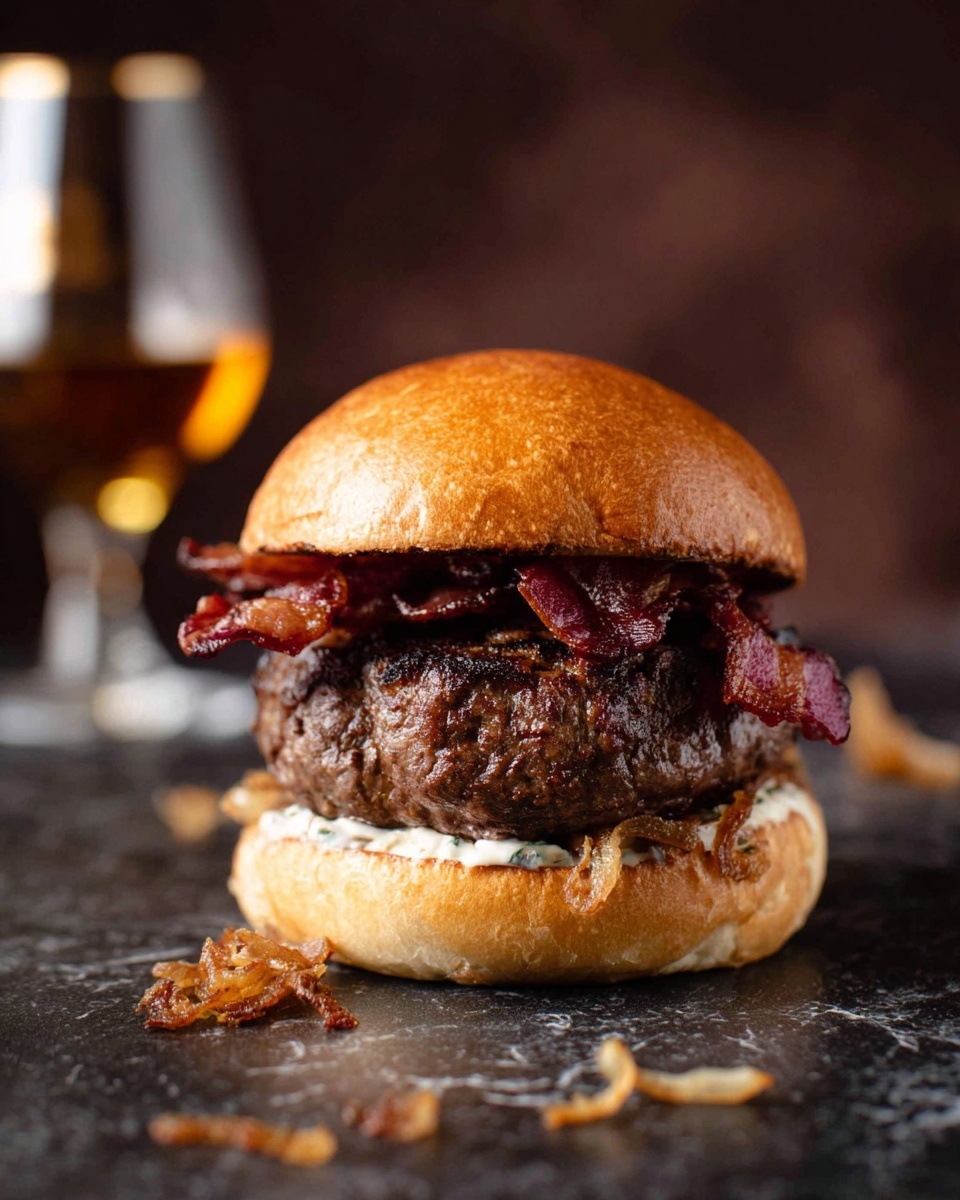Beef Burgers with Bacon, Horseradish Mayo & Fried Onions Recipe - Recipe Image