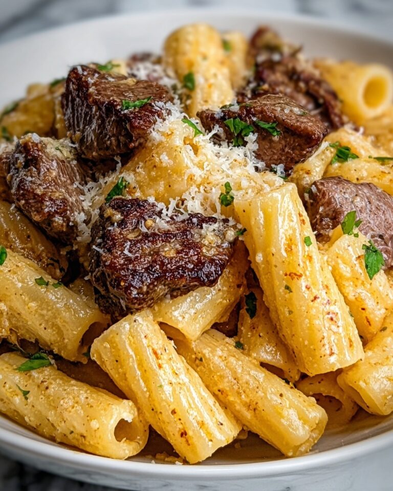 Garlic Butter Steak Tips with Cheesy Rigatoni Recipe