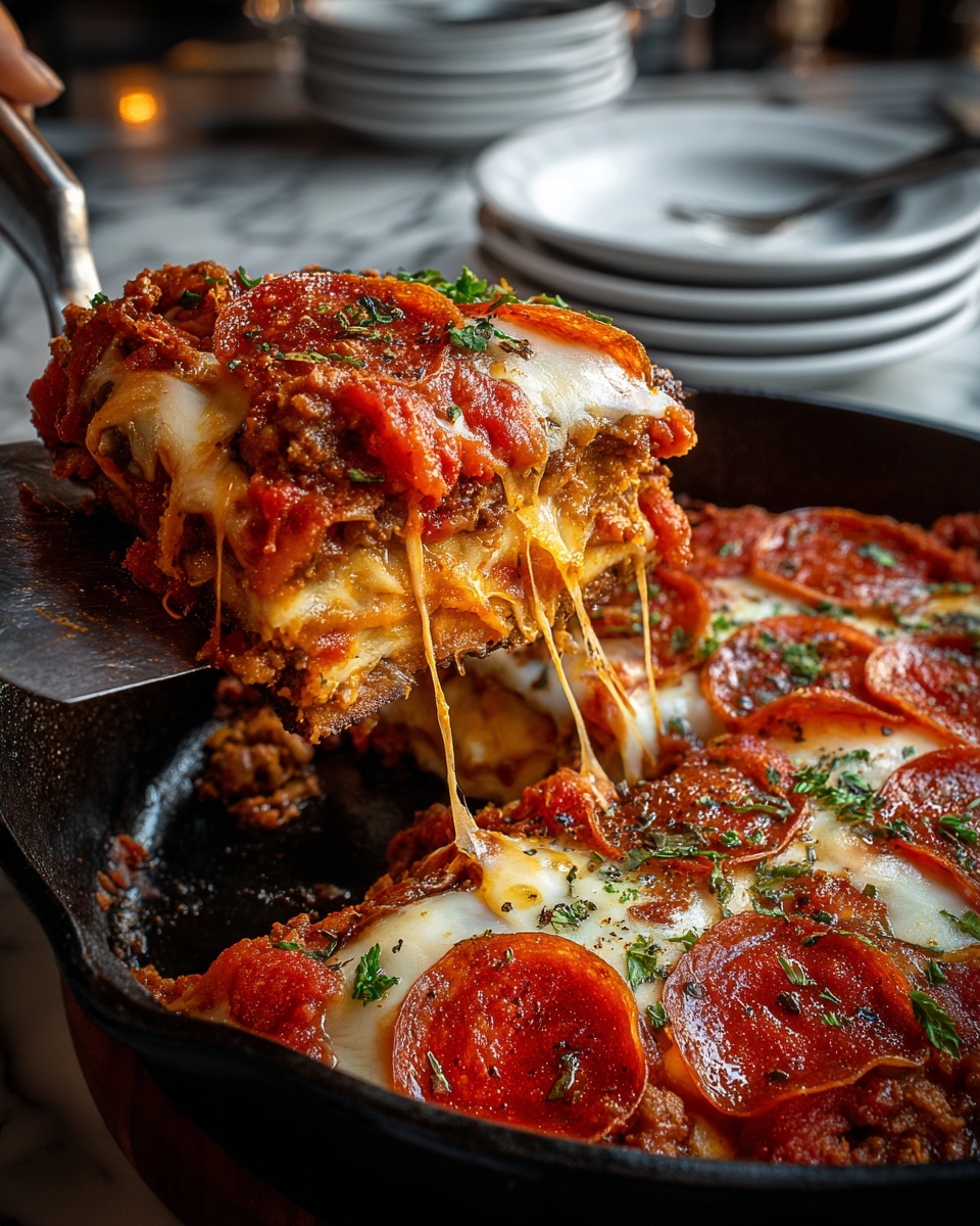 Easy Pizza Lasagna Skillet Bake Recipe - Recipe Image