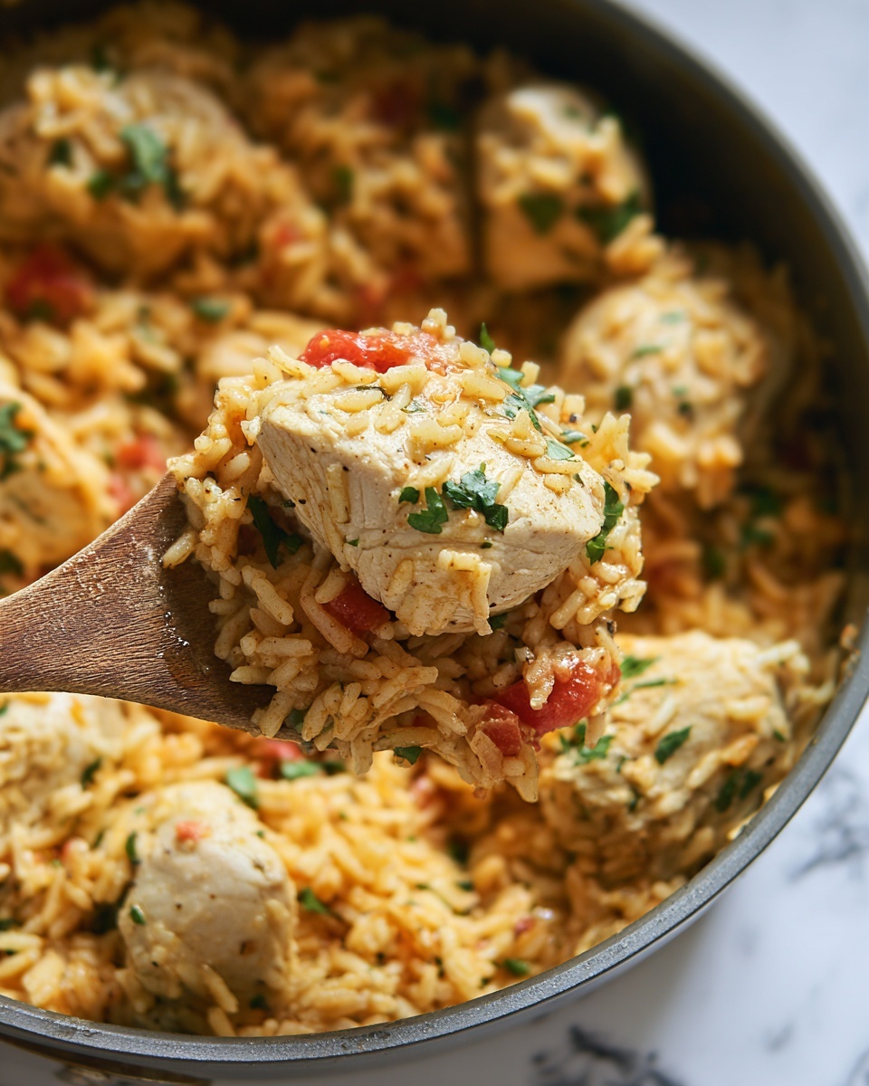 Easy One Pot Queso Chicken and Rice Recipe - Recipe Image