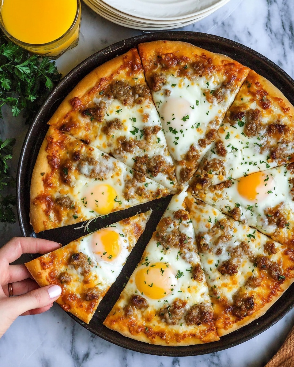 Breakfast Pizza with Sausage, Eggs, and Mozzarella Recipe - Recipe Image