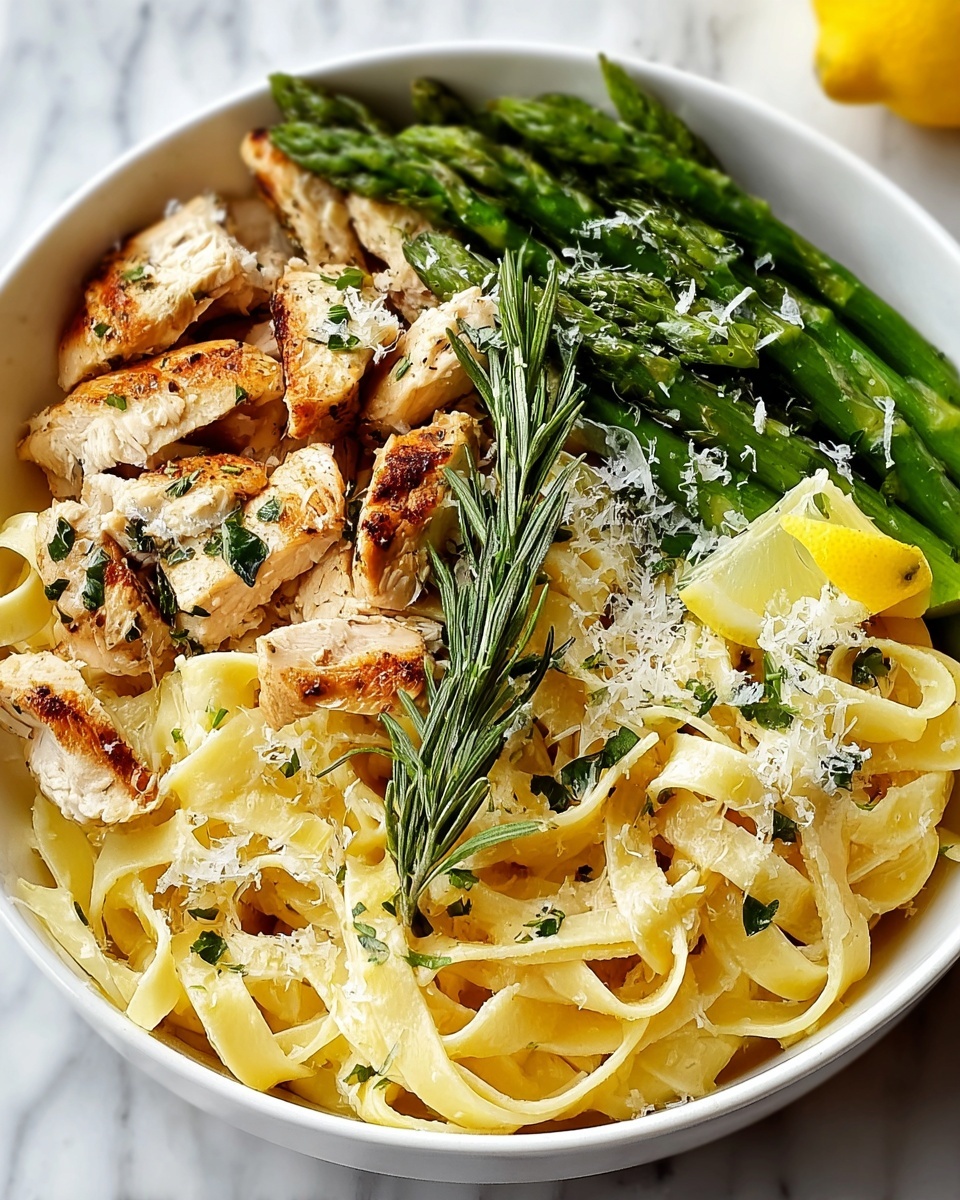 Lemon Rosemary Chicken Pasta with Asparagus and Spinach Recipe - Recipe Image