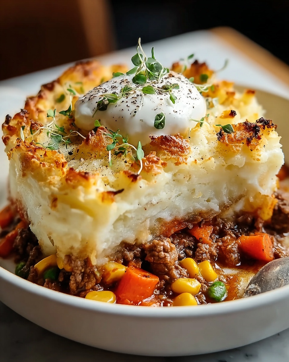Breakfast Shepherd’s Pie with Sausage, Eggs, and Crispy Tater Tots Recipe - Recipe Image