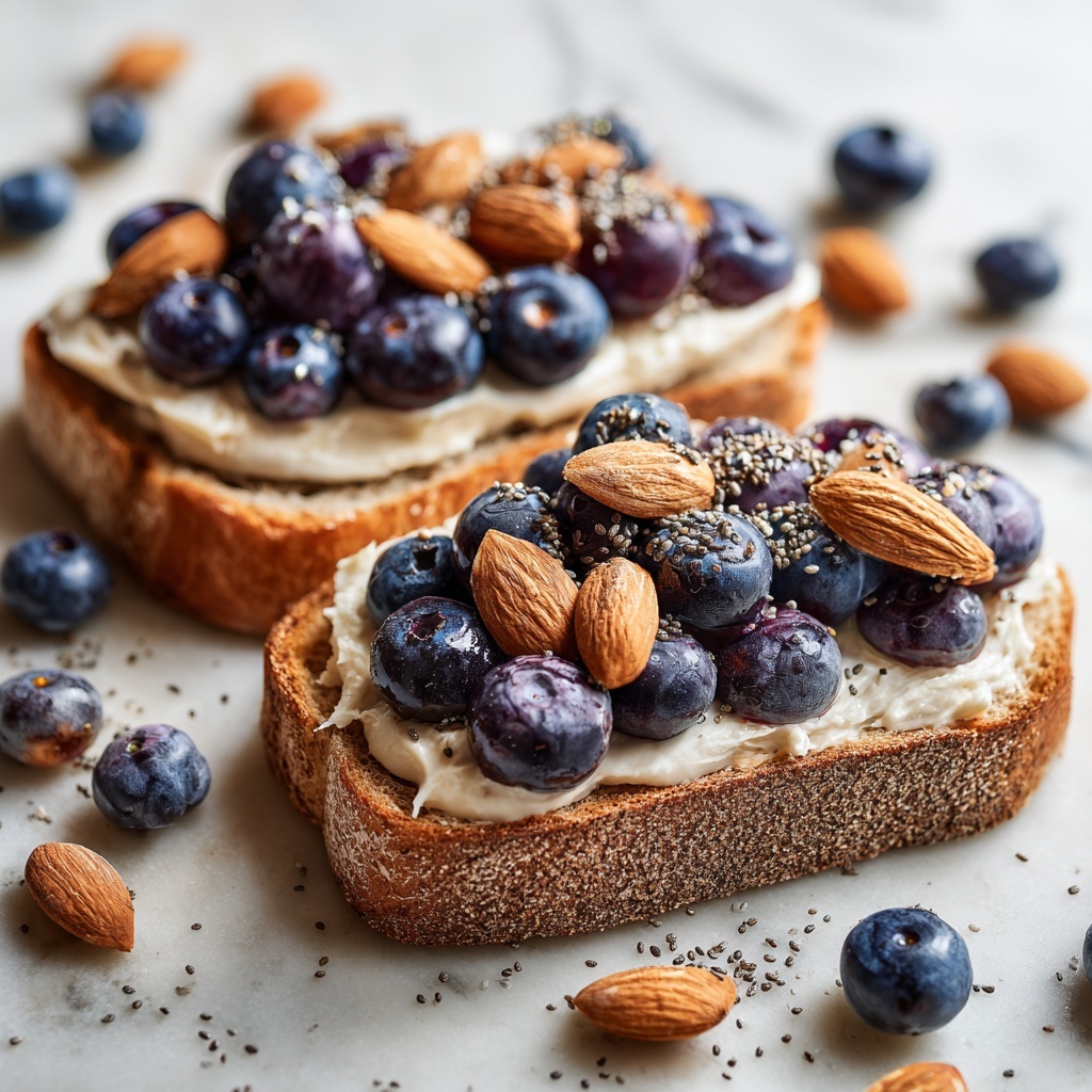 Blueberry Almond Butter Toast with Cottage Cheese Recipe - Recipe Image