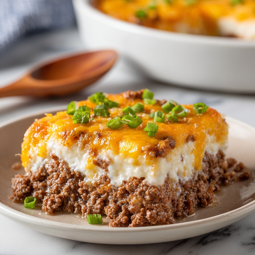 Creamy Ground Beef and Green Bean Casserole with Cheddar and Mozzarella Recipe - Recipe Image