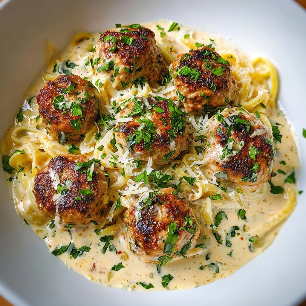 Chicken Ricotta Meatballs in Alfredo Sauce Recipe - Recipe Image