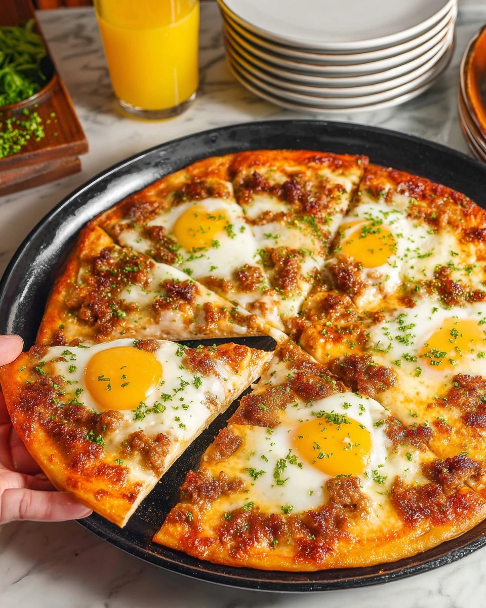 Breakfast Pizza with Sausage, Eggs, and Mozzarella Recipe - Recipe Image