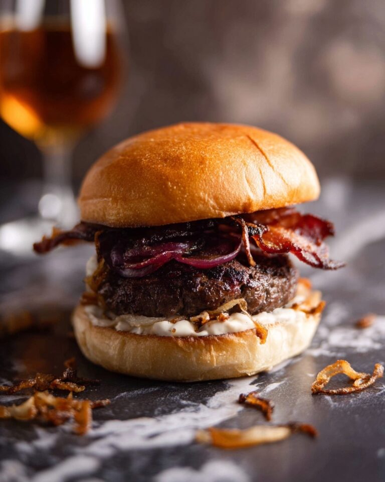 Beef Burgers with Bacon, Horseradish Mayo & Fried Onions Recipe