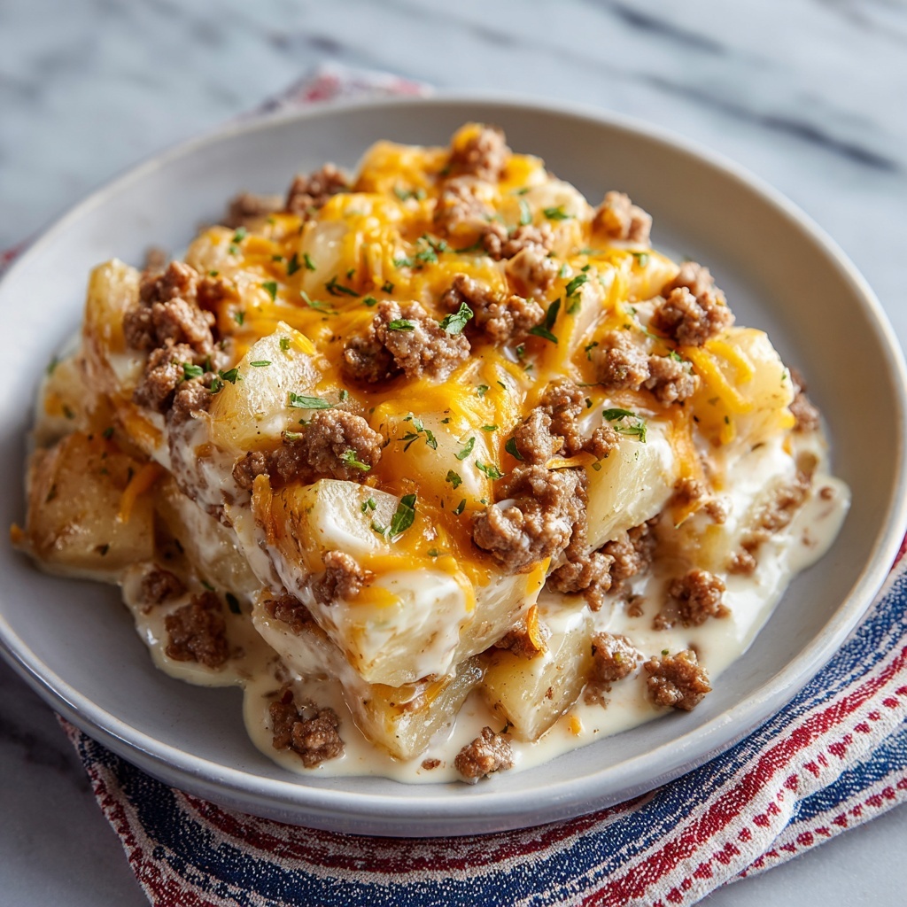 Cheesy Potato & Ground Beef Crockpot Casserole Recipe - Recipe Image