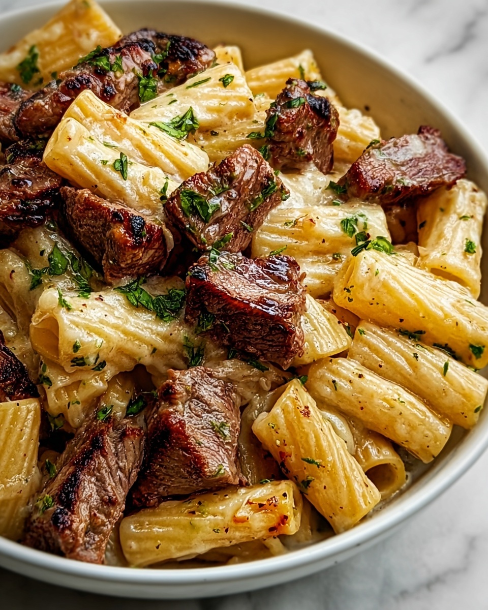 Garlic Butter Steak Tips with Cheesy Rigatoni Recipe - Recipe Image