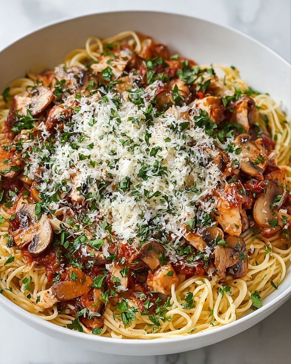 Creamy Mushroom Chicken Parmesan Pasta Recipe - Recipe Image