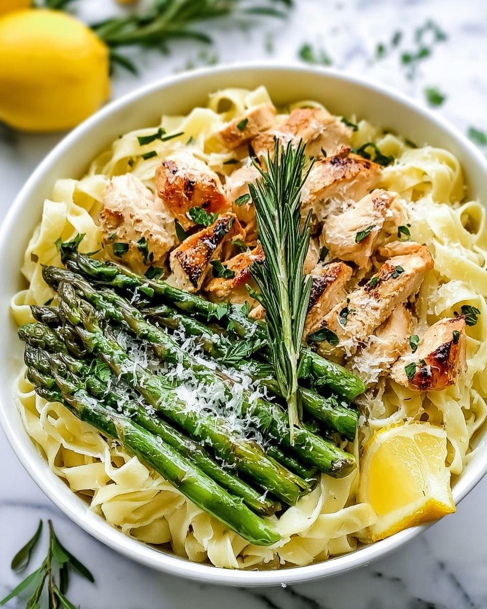 Lemon Rosemary Chicken Pasta with Asparagus and Spinach Recipe - Recipe Image