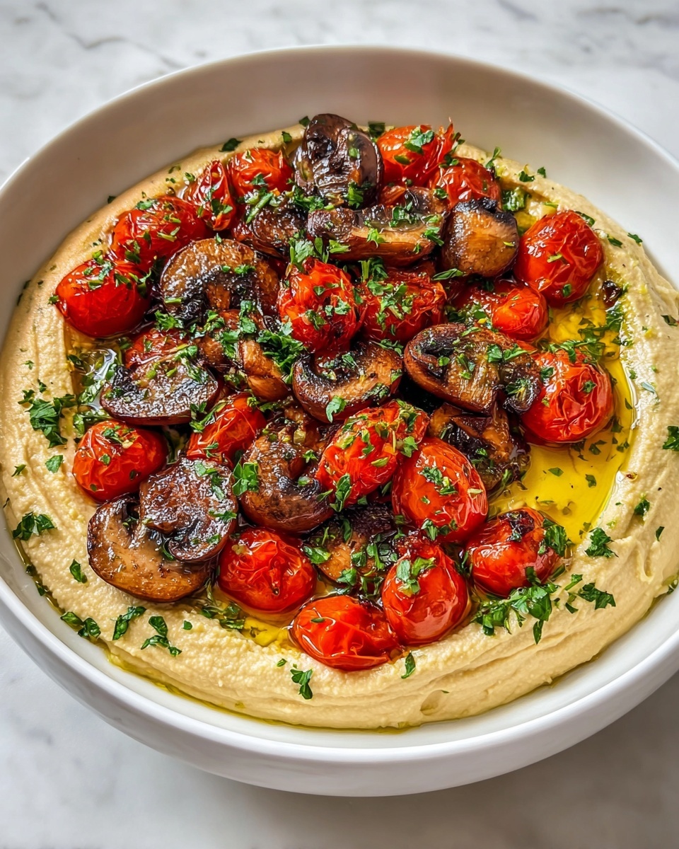 Loaded Hummus with Roasted Tomatoes and Mushrooms Recipe - Recipe Image
