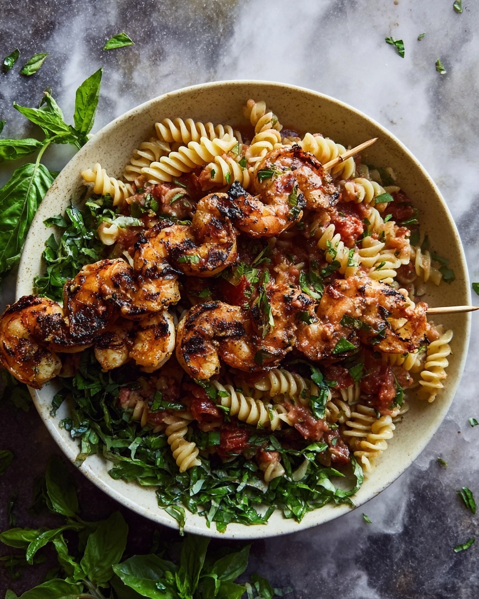 Spicy Pasta with Grilled Shrimp Recipe - Recipe Image
