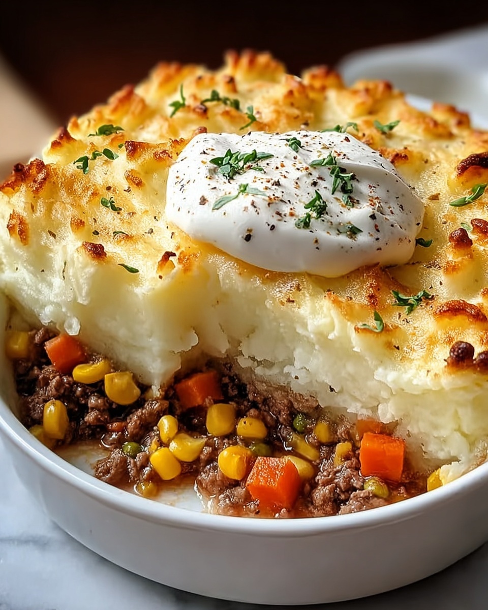 Breakfast Shepherd’s Pie with Sausage, Eggs, and Crispy Tater Tots Recipe - Recipe Image