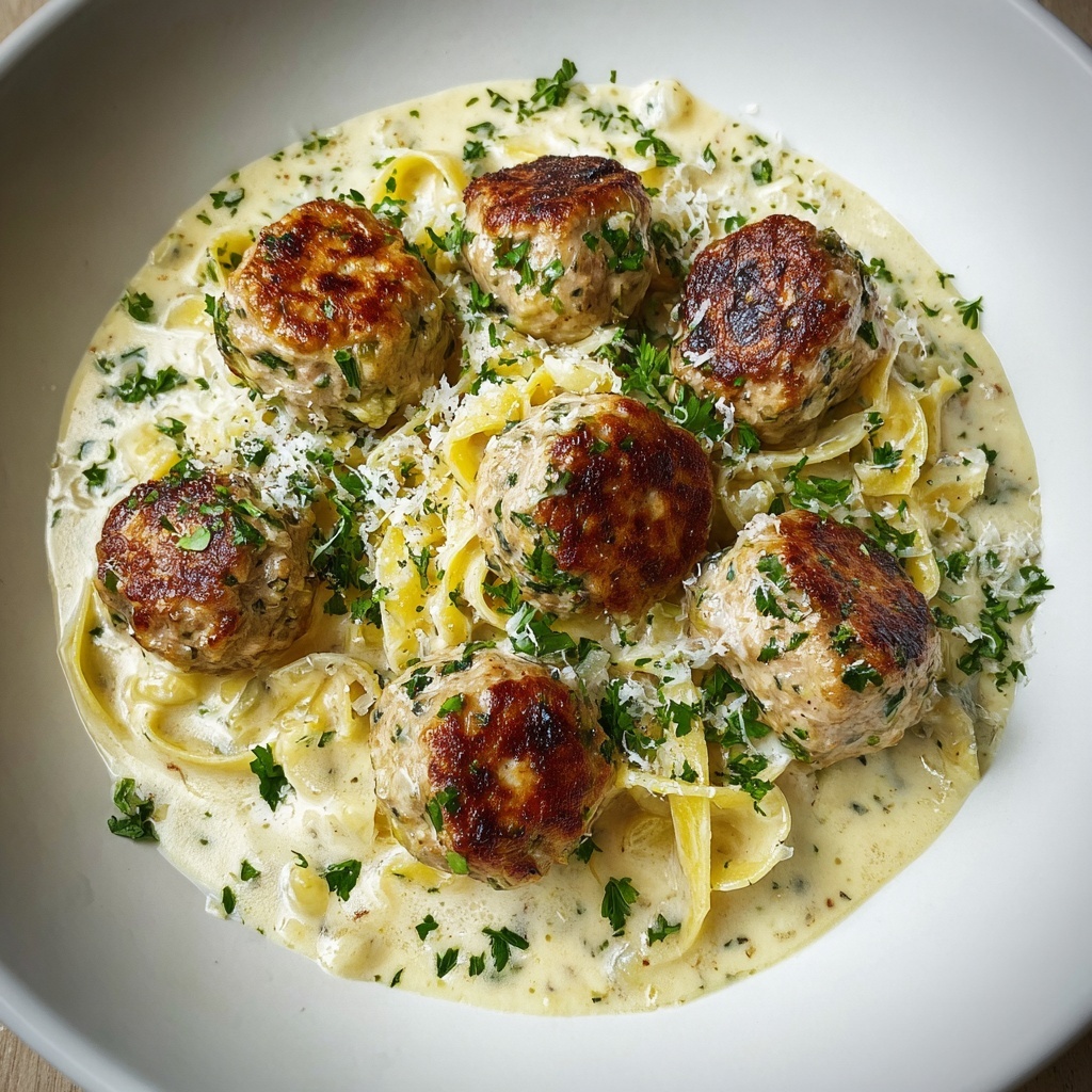 Chicken Ricotta Meatballs in Alfredo Sauce Recipe - Recipe Image