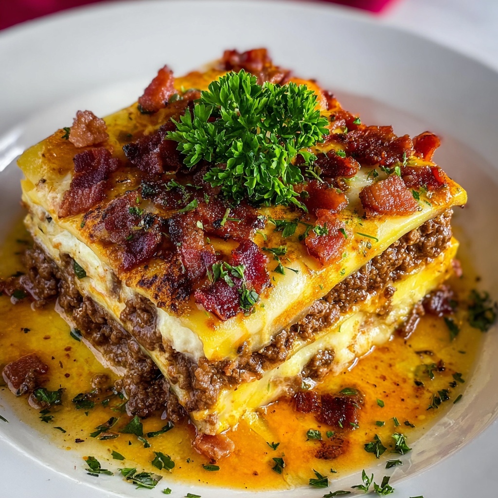 Cheeseburger Bacon Lasagna Parmesan Recipe - Recipe Image
