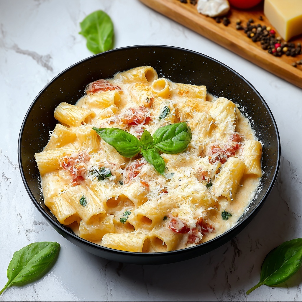 Creamy Rigatoni with Garlic and Parmesan Recipe - Recipe Image