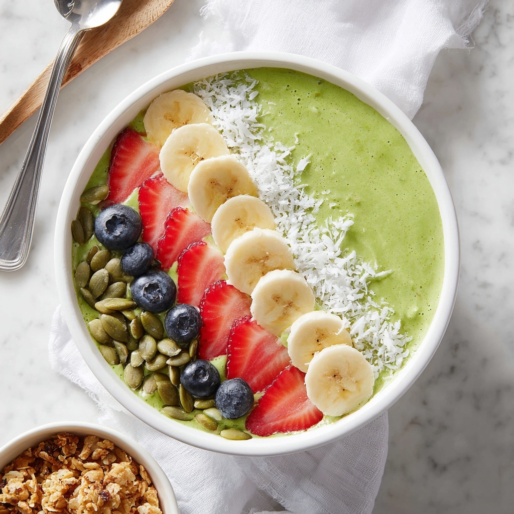 Green Smoothie Bowl with Frozen Bananas and Mixed Greens Recipe - Recipe Image