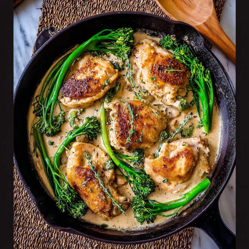 Pan-Seared Chicken and Broccolini in Creamy Mustard Sauce Recipe - Recipe Image