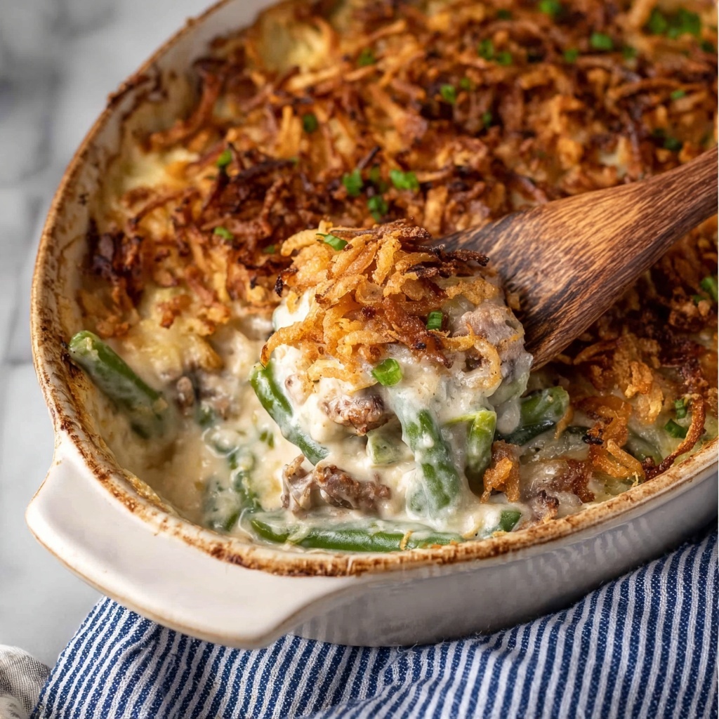Green Bean Casserole with Cheddar and Crispy Fried Onions Recipe - Recipe Image