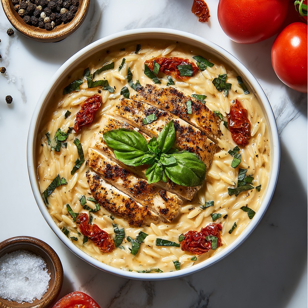 The Creamiest Sun-Dried Tomato Chicken Orzo Recipe - Recipe Image