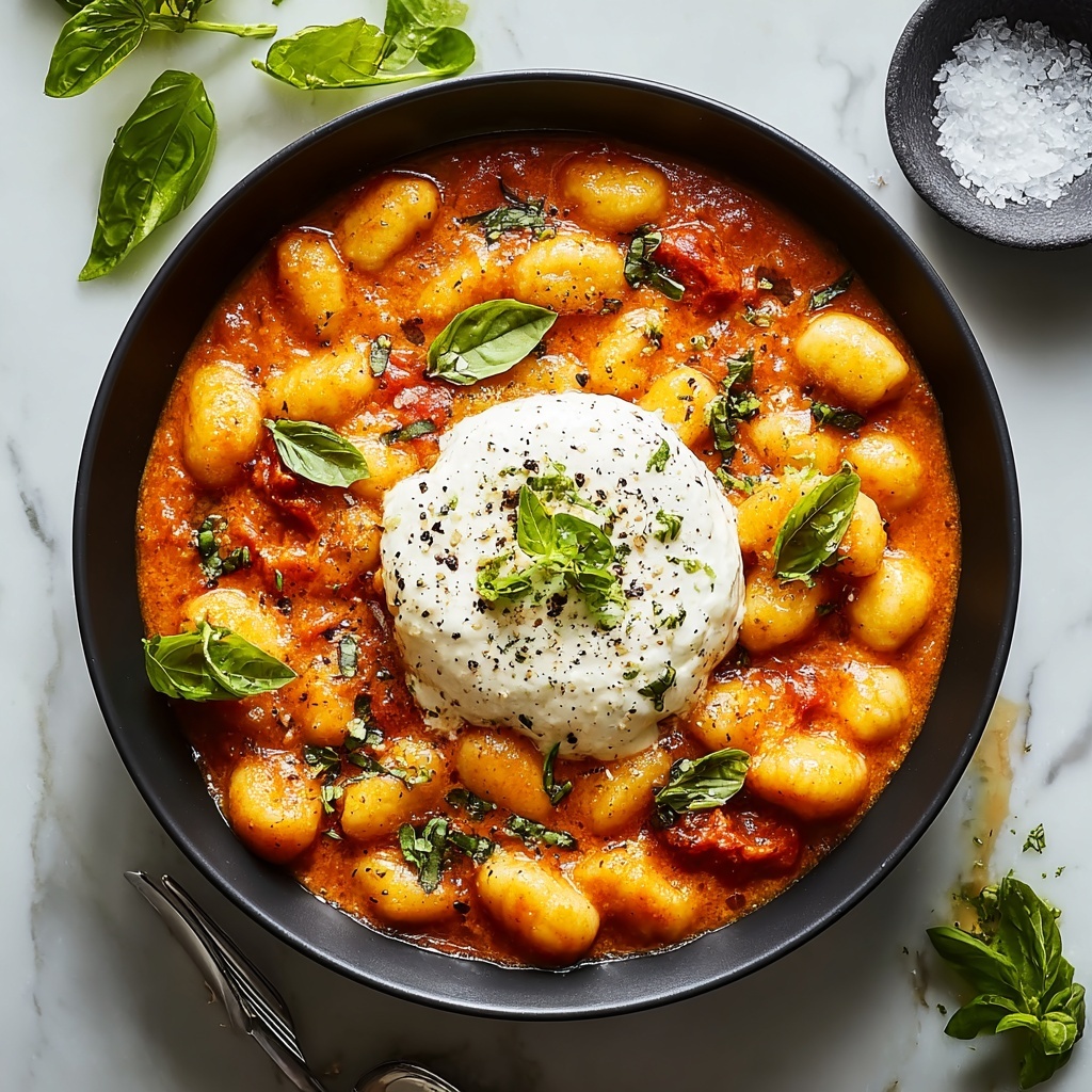 Creamy Tomato Gnocchi with Burrata Recipe - Recipe Image