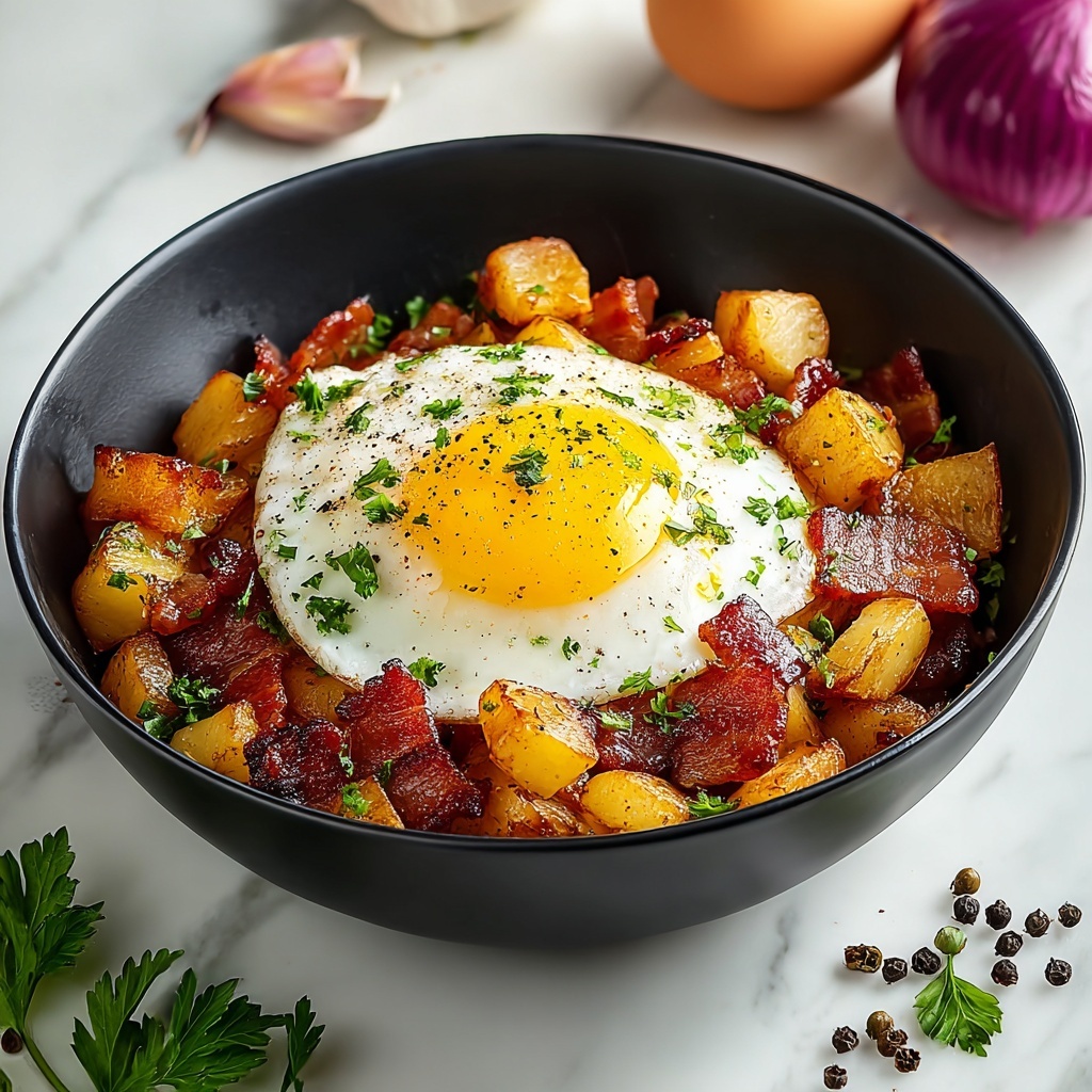 Crispy Potatoes with Jammy Eggs & Bacon Recipe - Recipe Image