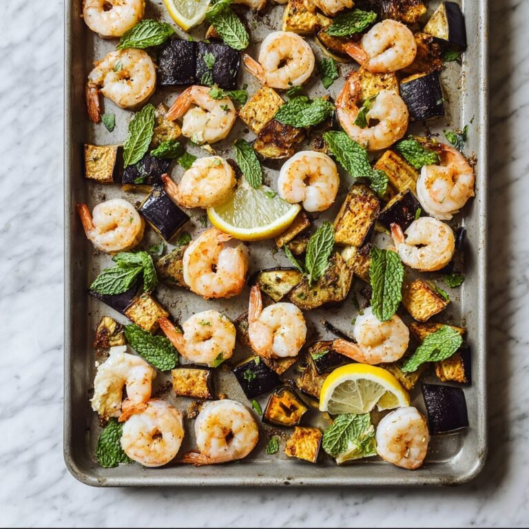 Roasted Eggplant and Shrimp with Harissa and Fresh Mint Recipe